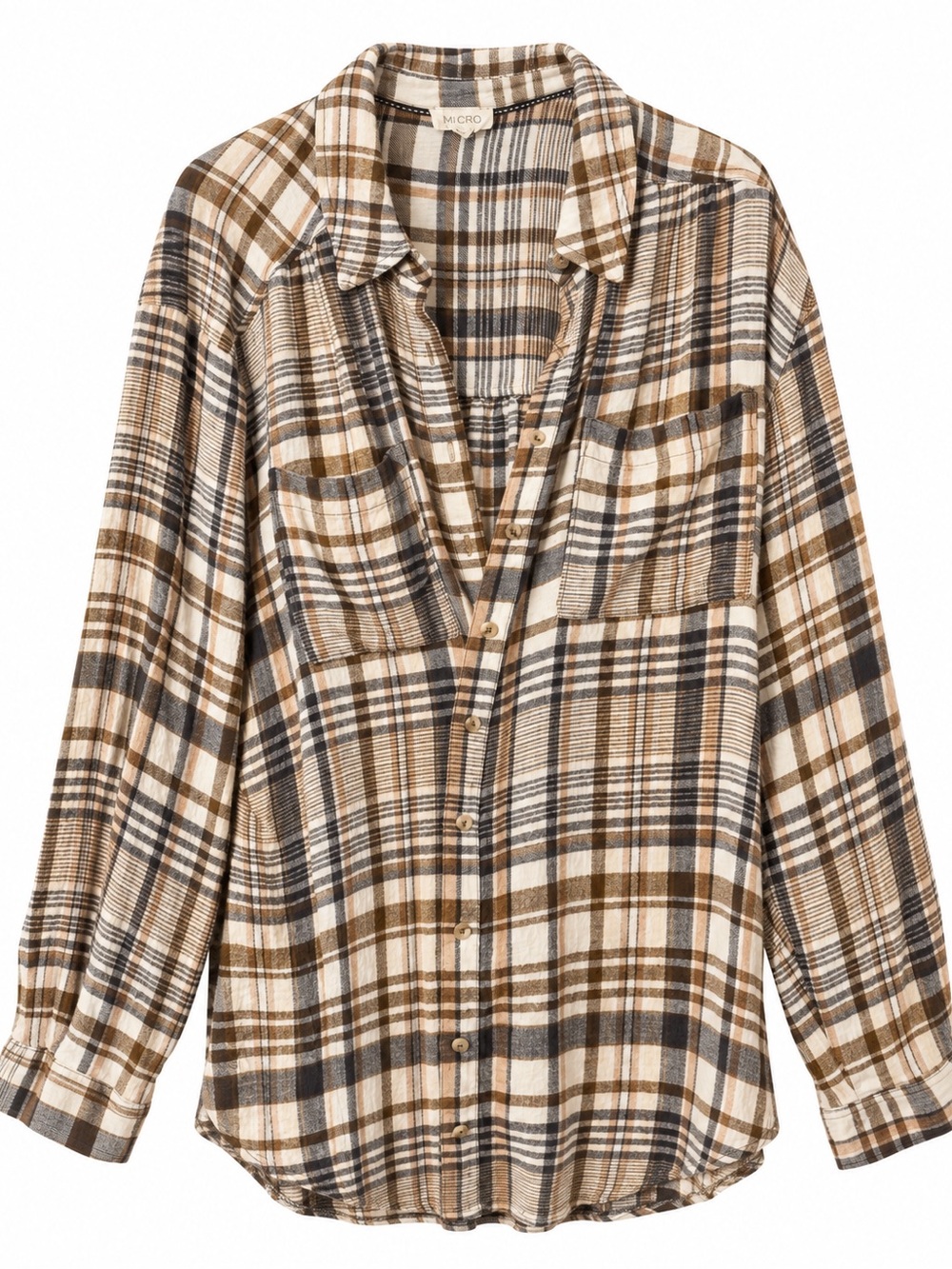 Pilcro Brown Cream and Gray Plaid Button-Down Shirt